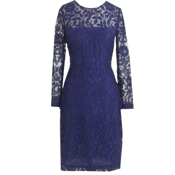 J. Crew Collection Lace Dress Cocktail Sheath Knee Length Classic Blue US 8 - Picture 1 of 11